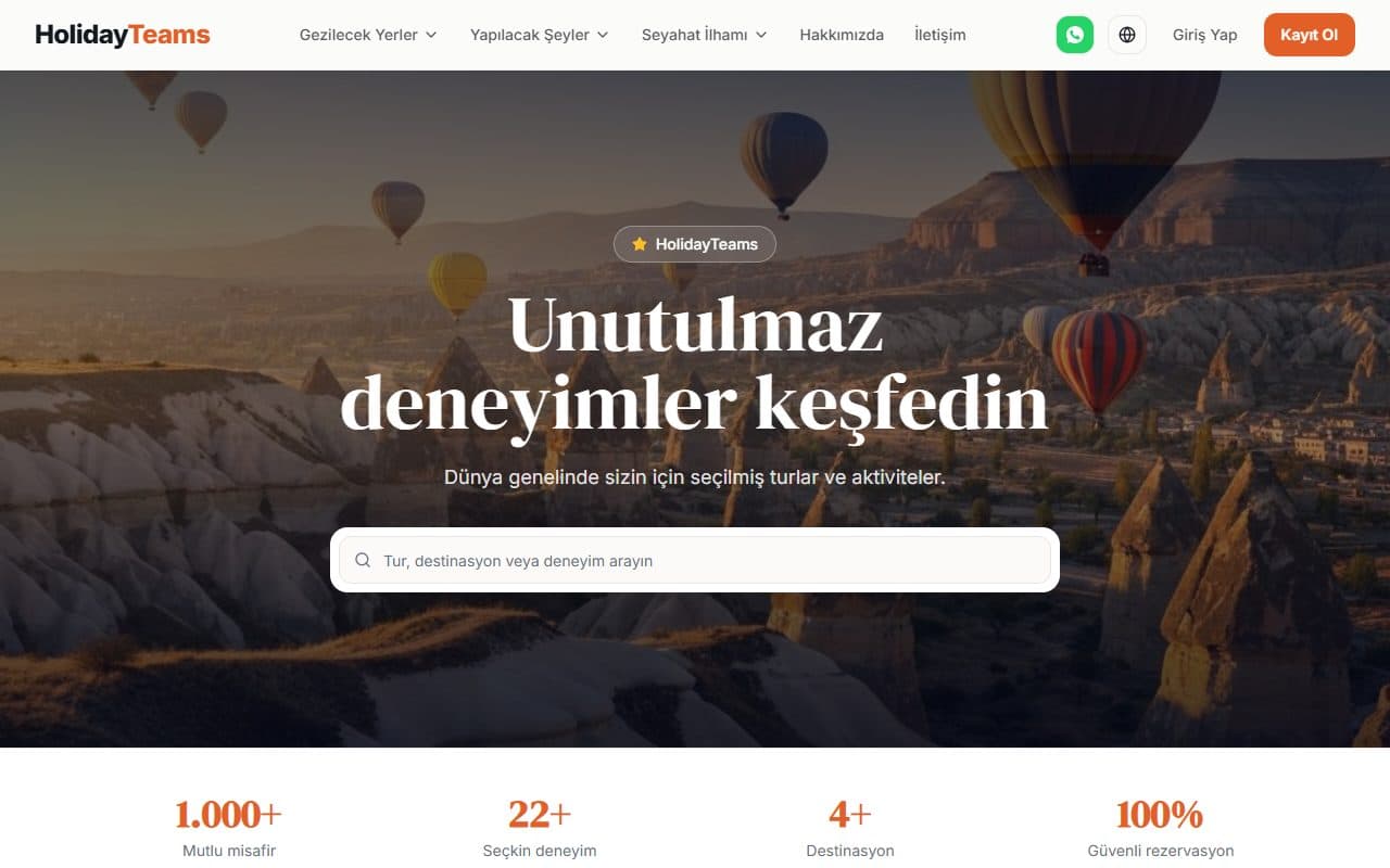 Holiday Teams ana sayfasının ekran görüntüsü