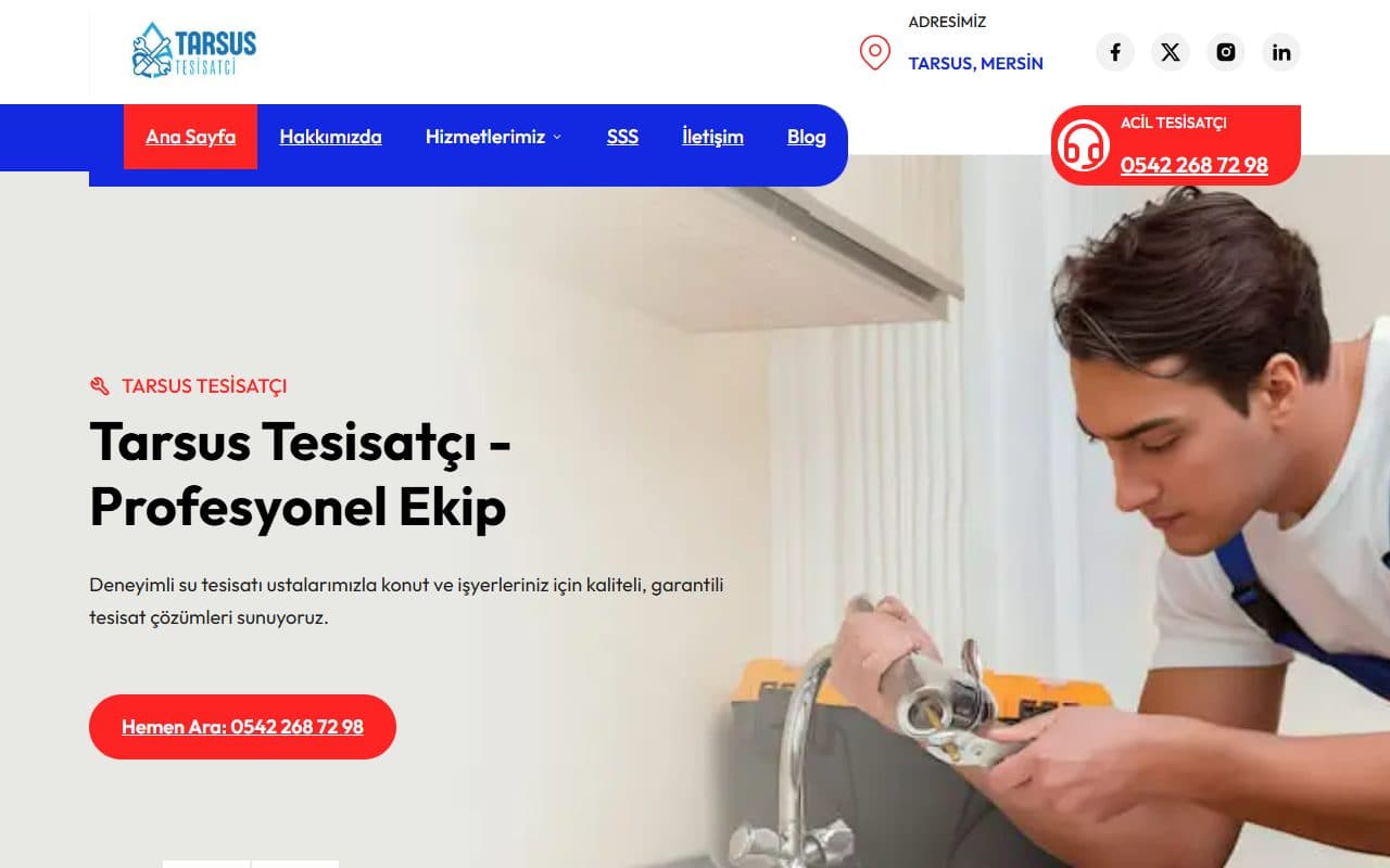 Tarsus Tesisatçı ana sayfasının ekran görüntüsü